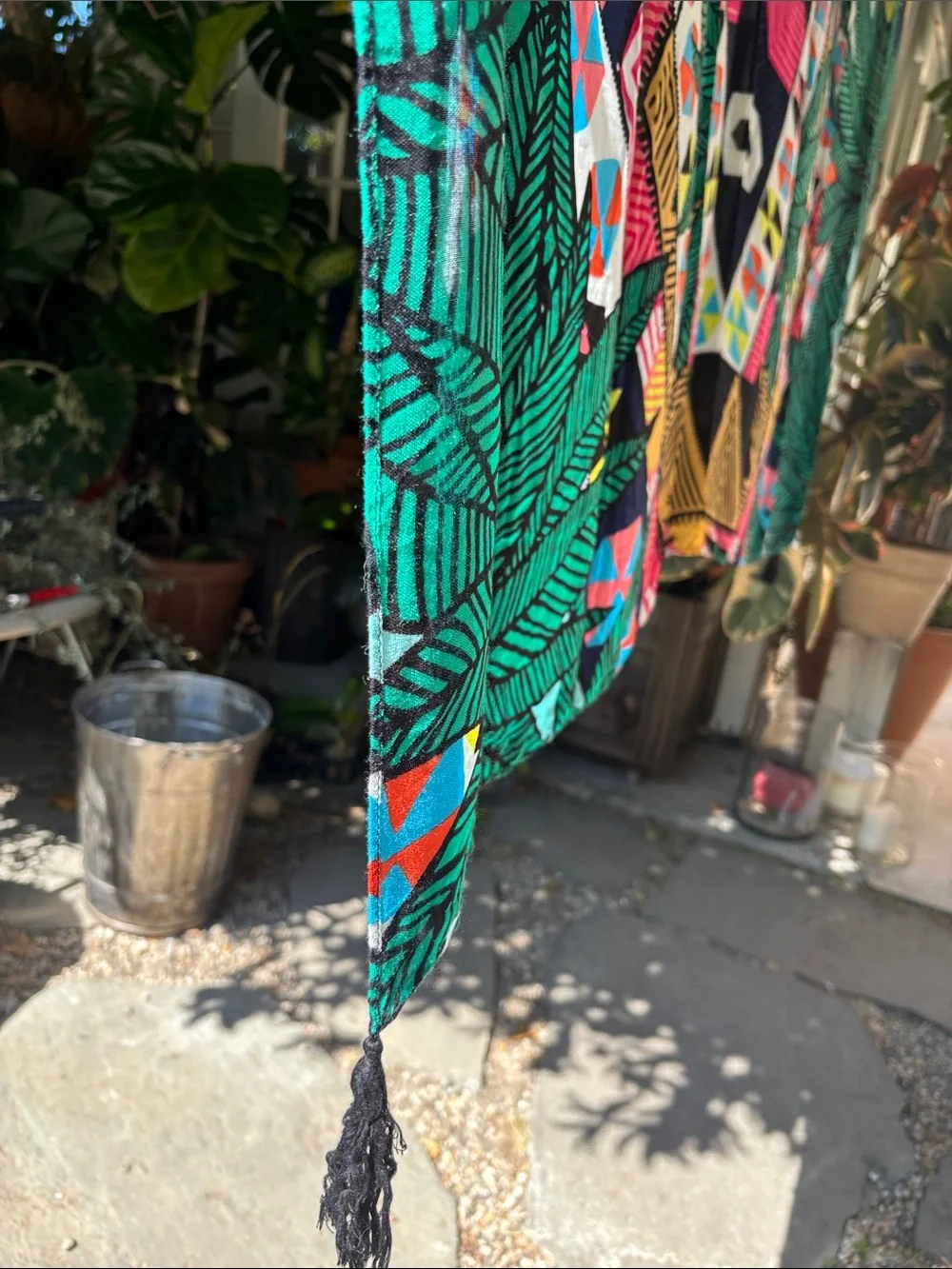 Mara Hoffman Green and Teal Tropical Printed Shawl, scarf, throw, beach coverup